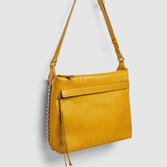 Zara Studded Bucket Shoulder Bag Fringe Yellow - Picture 3 of 8